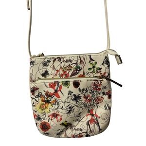 Kenneth Cole Reaction Floral Print Crossbody Bag Cream Multi Color Small